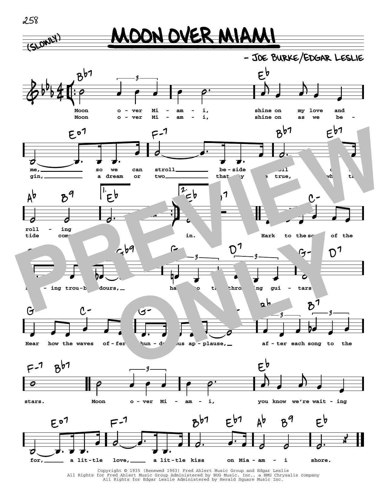 Edgar Leslie Moon Over Miami (Low Voice) Sheet Music Notes & Chords for Real Book – Melody, Lyrics & Chords - Download or Print PDF