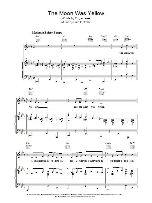 Edgar Leslie The Moon Was Yellow Sheet Music Notes & Chords for Piano, Vocal & Guitar (Right-Hand Melody) - Download or Print PDF