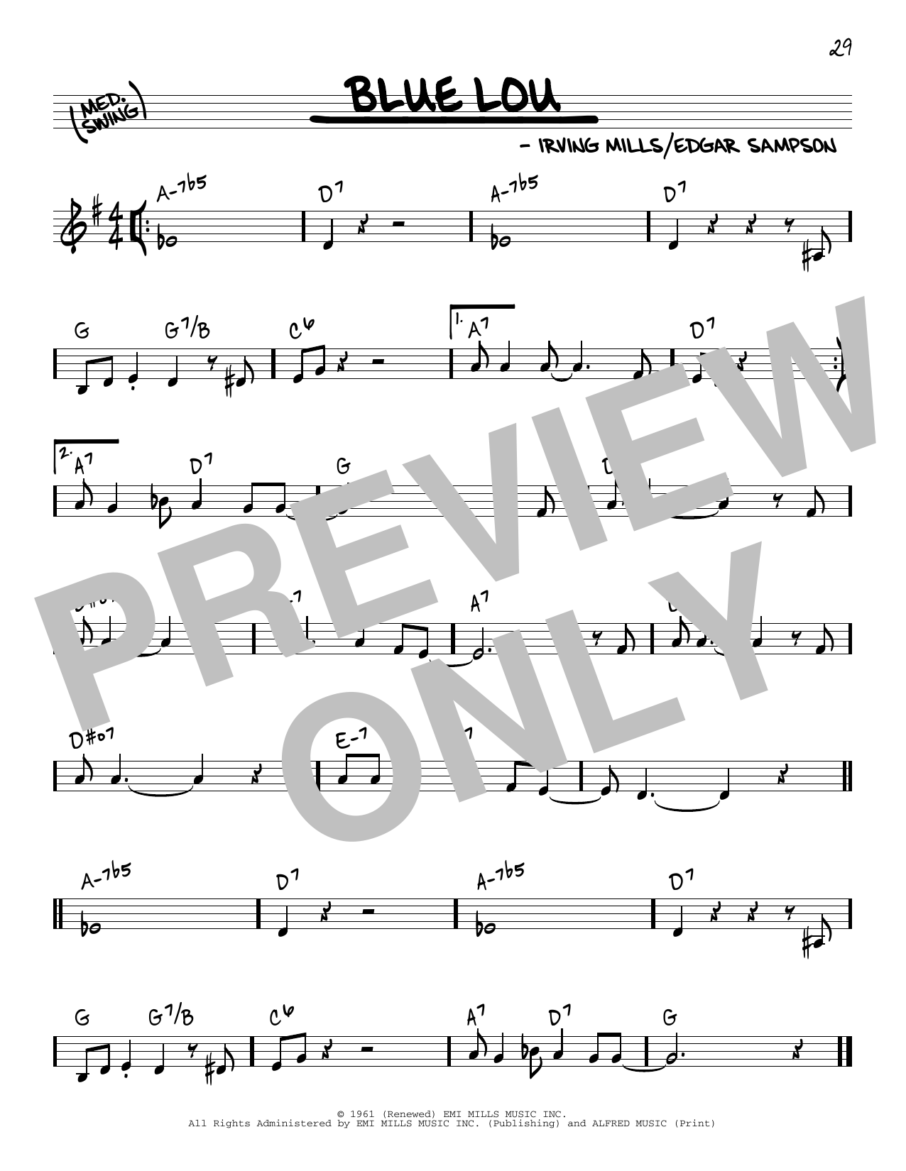Edgar Sampson Blue Lou Sheet Music Notes & Chords for Real Book – Melody & Chords - Download or Print PDF