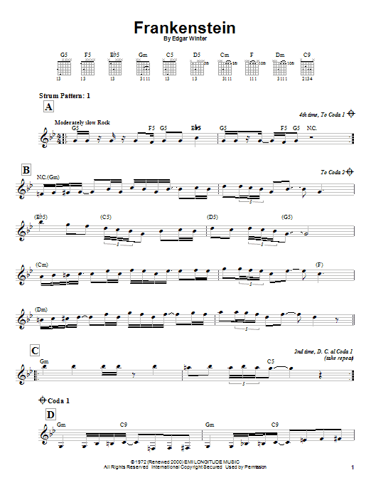 The Edgar Winter Group Frankenstein Sheet Music Notes & Chords for Guitar Ensemble - Download or Print PDF