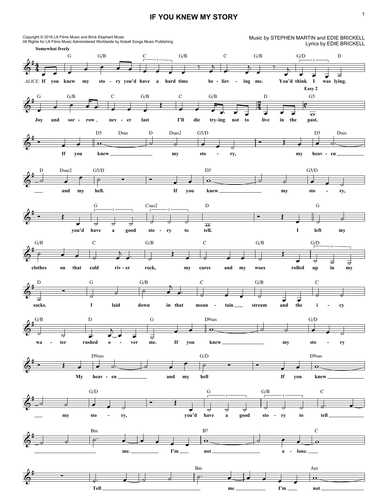 Edie Brickell If You Knew My Story Sheet Music Notes & Chords for Melody Line, Lyrics & Chords - Download or Print PDF