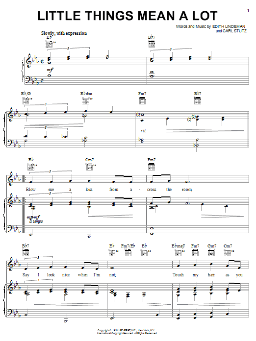 Edith Lindeman Little Things Mean A Lot Sheet Music Notes & Chords for Piano, Vocal & Guitar (Right-Hand Melody) - Download or Print PDF