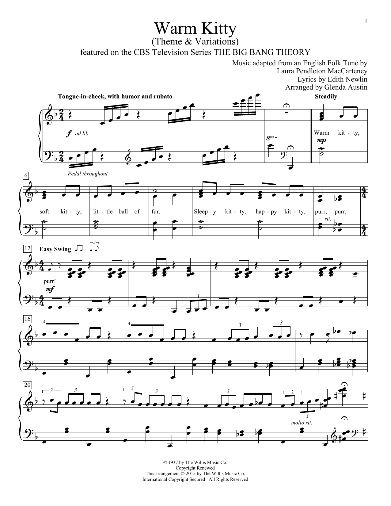 Glenda Austin Warm Kitty Sheet Music Notes & Chords for Educational Piano - Download or Print PDF