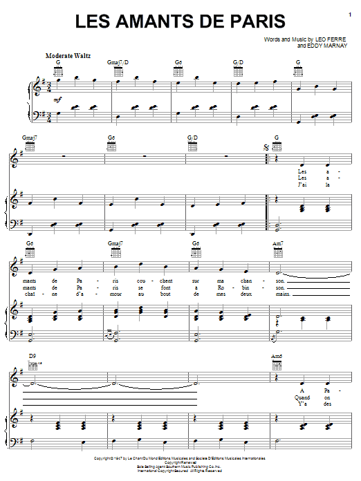 Edith Piaf Les Amants De Paris Sheet Music Notes & Chords for Piano, Vocal & Guitar (Right-Hand Melody) - Download or Print PDF Edith Piaf Les Amants De Paris Sheet Music Notes & Chords for Piano, Vocal & Guitar (Right-Hand Melody) - Download or Print PDF
