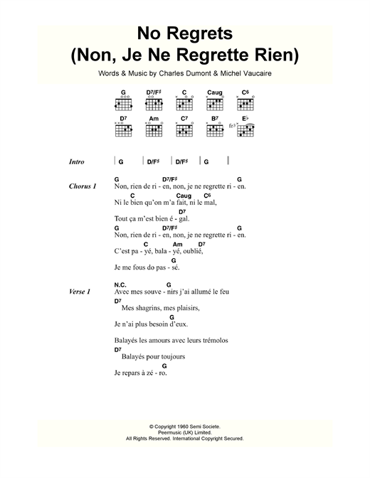 Edith Piaf No Regrets Non Je Ne Regrette Rien Sheet Music Download Pdf Score Edith Piaf No Regrets Non Je Ne Regrette Rien Sheet Music Download Pdf Score