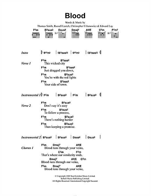 Editors Blood Sheet Music Notes & Chords for Guitar Tab - Download or Print PDF