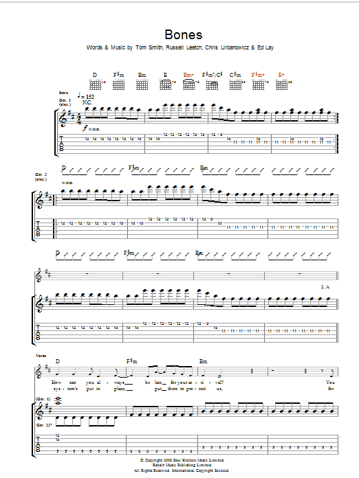 Editors Bones Sheet Music Notes & Chords for Guitar Tab - Download or Print PDF