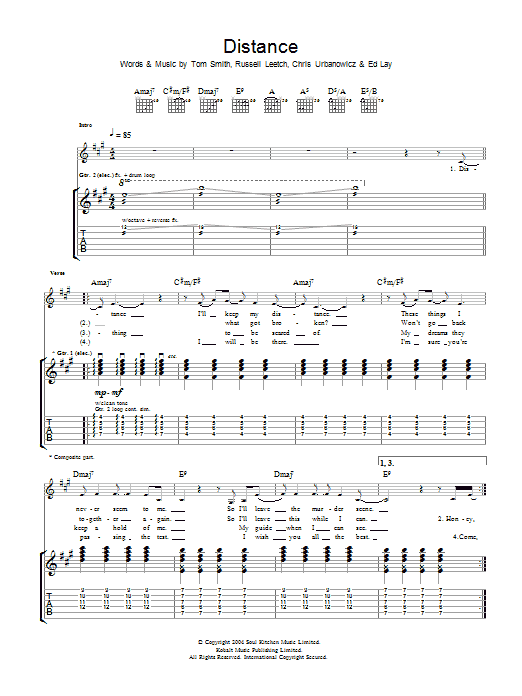 Editors Distance Sheet Music Notes & Chords for Guitar Tab - Download or Print PDF