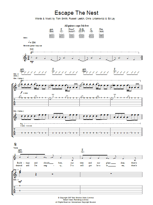 Editors Escape The Nest Sheet Music Notes & Chords for Guitar Tab - Download or Print PDF