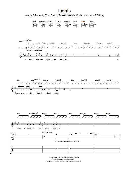 Editors Lights Sheet Music Notes & Chords for Guitar Tab - Download or Print PDF