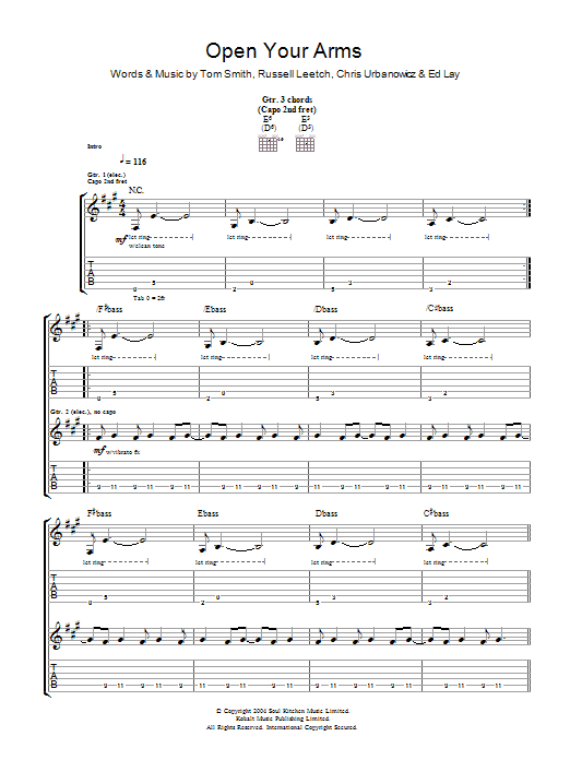 Editors Open Your Arms Sheet Music Notes & Chords for Guitar Tab - Download or Print PDF