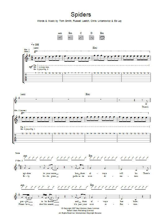 Editors Spiders Sheet Music Notes & Chords for Guitar Tab - Download or Print PDF