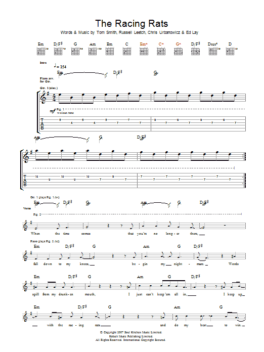 Editors The Racing Rats Sheet Music Notes & Chords for Guitar Tab - Download or Print PDF