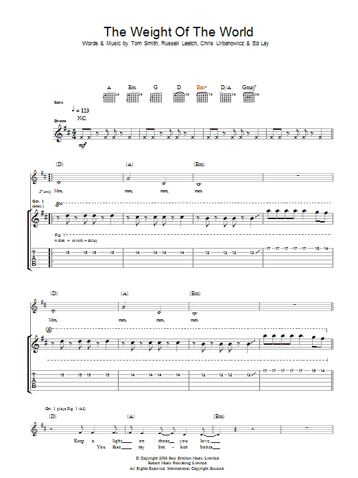 Editors The Weight Of The World Sheet Music Notes & Chords for Guitar Tab - Download or Print PDF