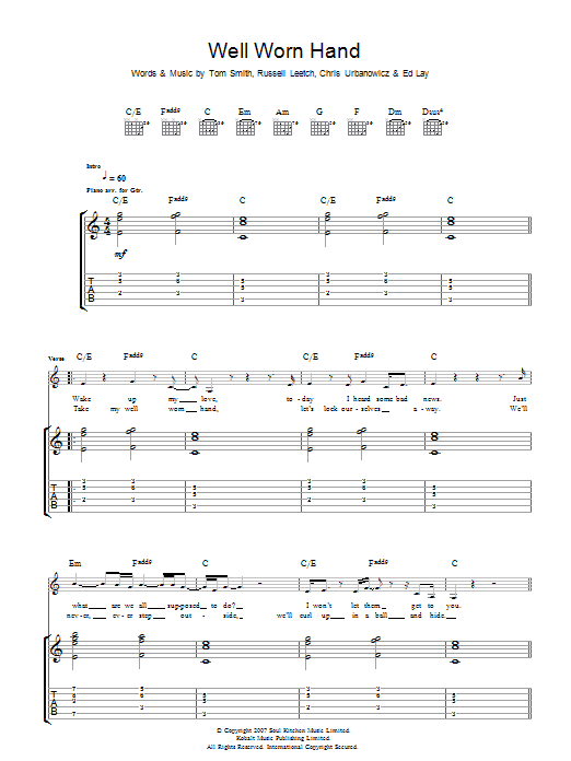 Editors Well Worn Hand Sheet Music Notes & Chords for Guitar Tab - Download or Print PDF