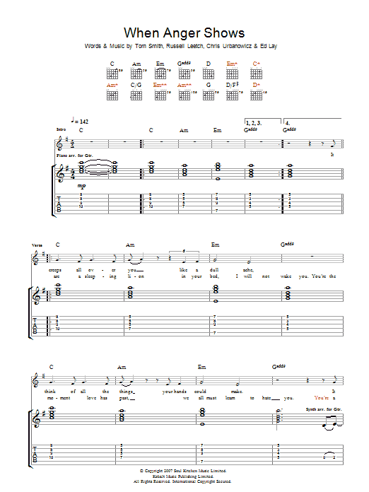 Editors When Anger Shows Sheet Music Notes & Chords for Guitar Tab - Download or Print PDF