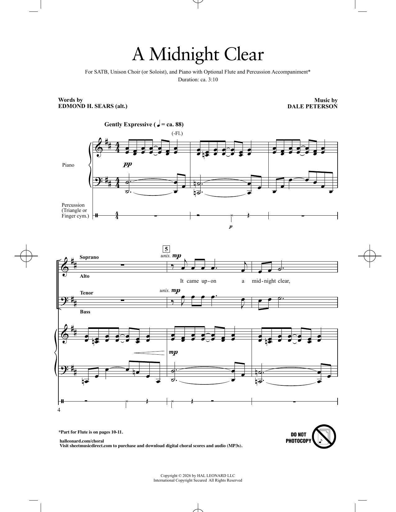 Edmond H. Sears A Midnight Clear Sheet Music Notes & Chords for SATB Choir - Download or Print PDF