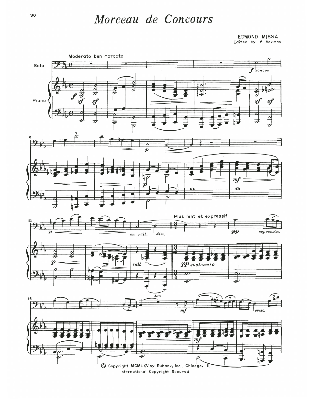 Edmond Missa Morceau De Concours Sheet Music Notes & Chords for Trombone and Piano - Download or Print PDF