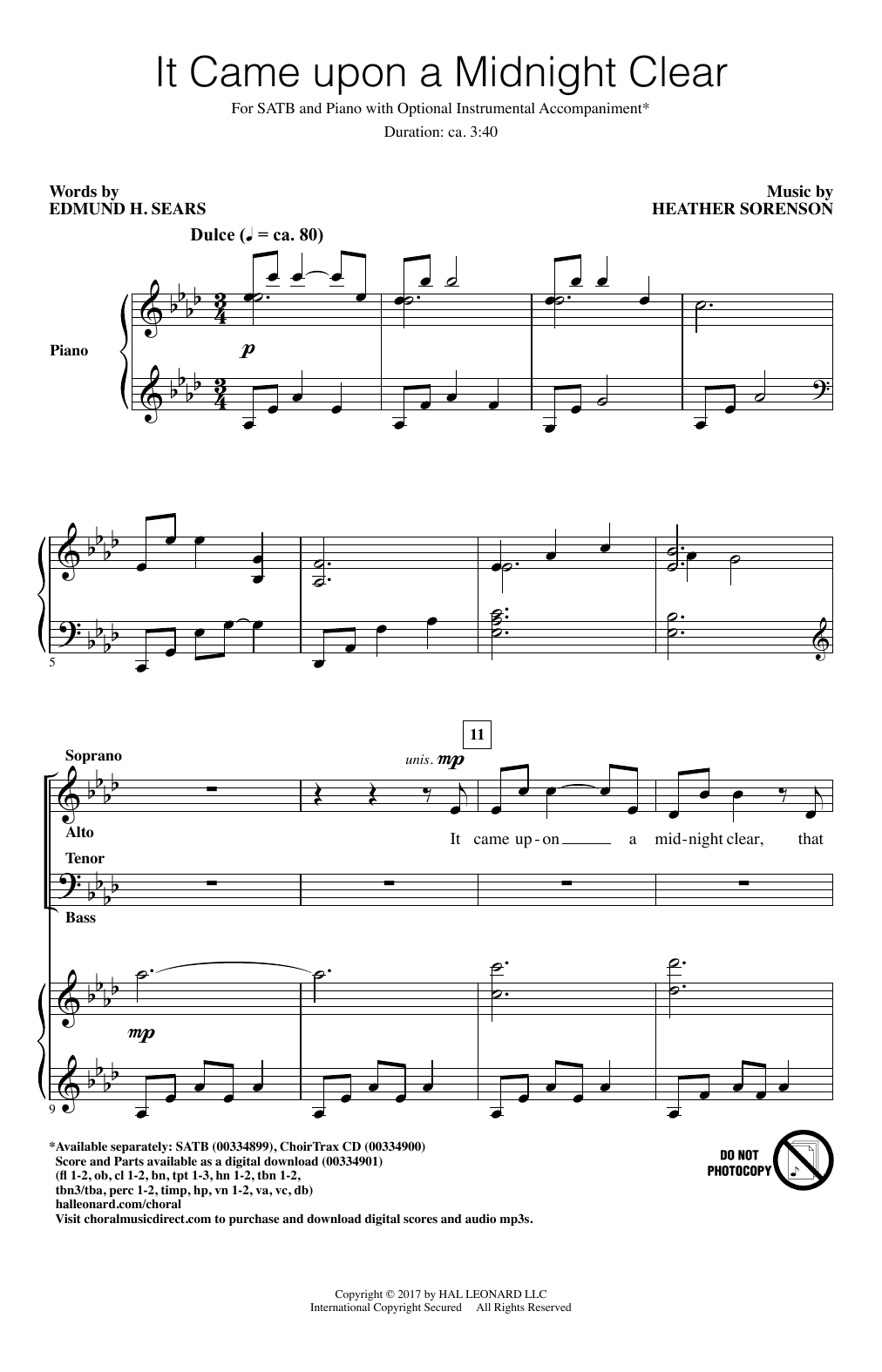Edmund H. Sears and Heather Sorenson It Came Upon A Midnight Clear Sheet Music Notes & Chords for SATB Choir - Download or Print PDF