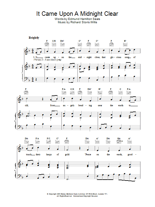 Edmund Hamilton Sears It Came Upon The Midnight Clear Sheet Music Notes & Chords for Really Easy Guitar - Download or Print PDF