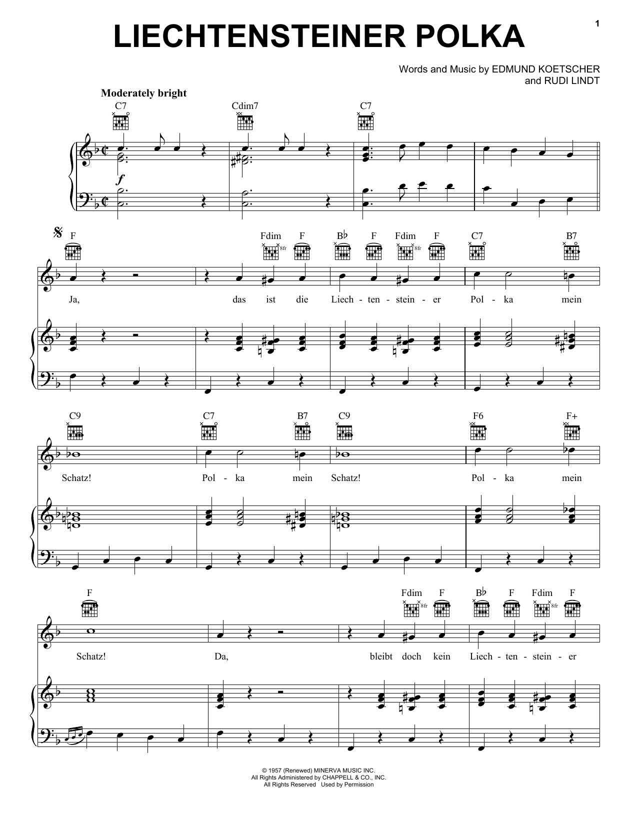 Edmund Koetscher Liechtensteiner Polka Sheet Music Notes & Chords for Piano, Vocal & Guitar (Right-Hand Melody) - Download or Print PDF