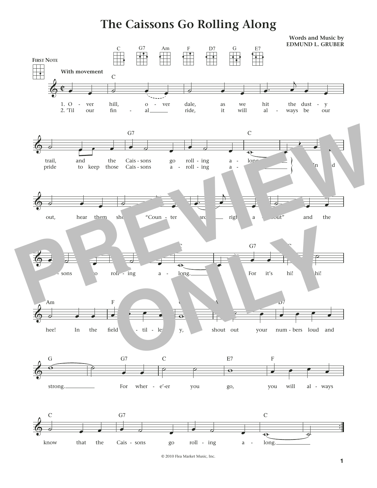 Edmund L. Gruber The Caissons Go Rolling Along (from The Daily Ukulele) (arr. Liz and Jim Beloff) Sheet Music Notes & Chords for Ukulele - Download or Print PDF