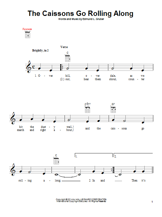 Edmund L. Gruber The Caissons Go Rolling Along Sheet Music Notes & Chords for Piano, Vocal & Guitar (Right-Hand Melody) - Download or Print PDF