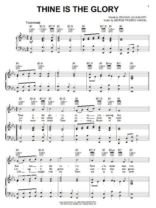 Edmund Louis Budry Thine Is The Glory sheet music notes and chords. Download Printable PDF.