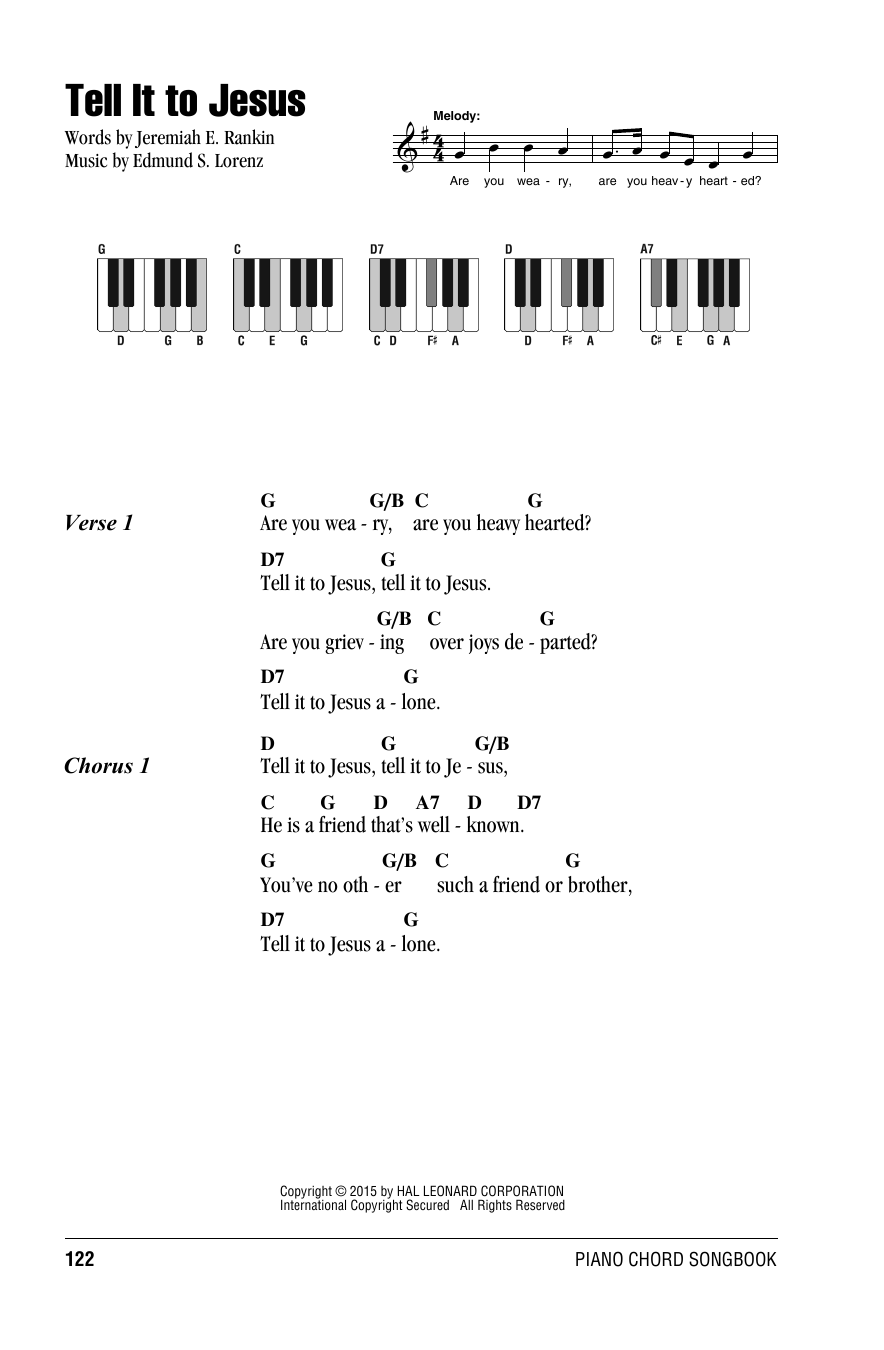 Edmund S. Lorenz Tell It To Jesus Sheet Music Notes & Chords for Lyrics & Piano Chords - Download or Print PDF