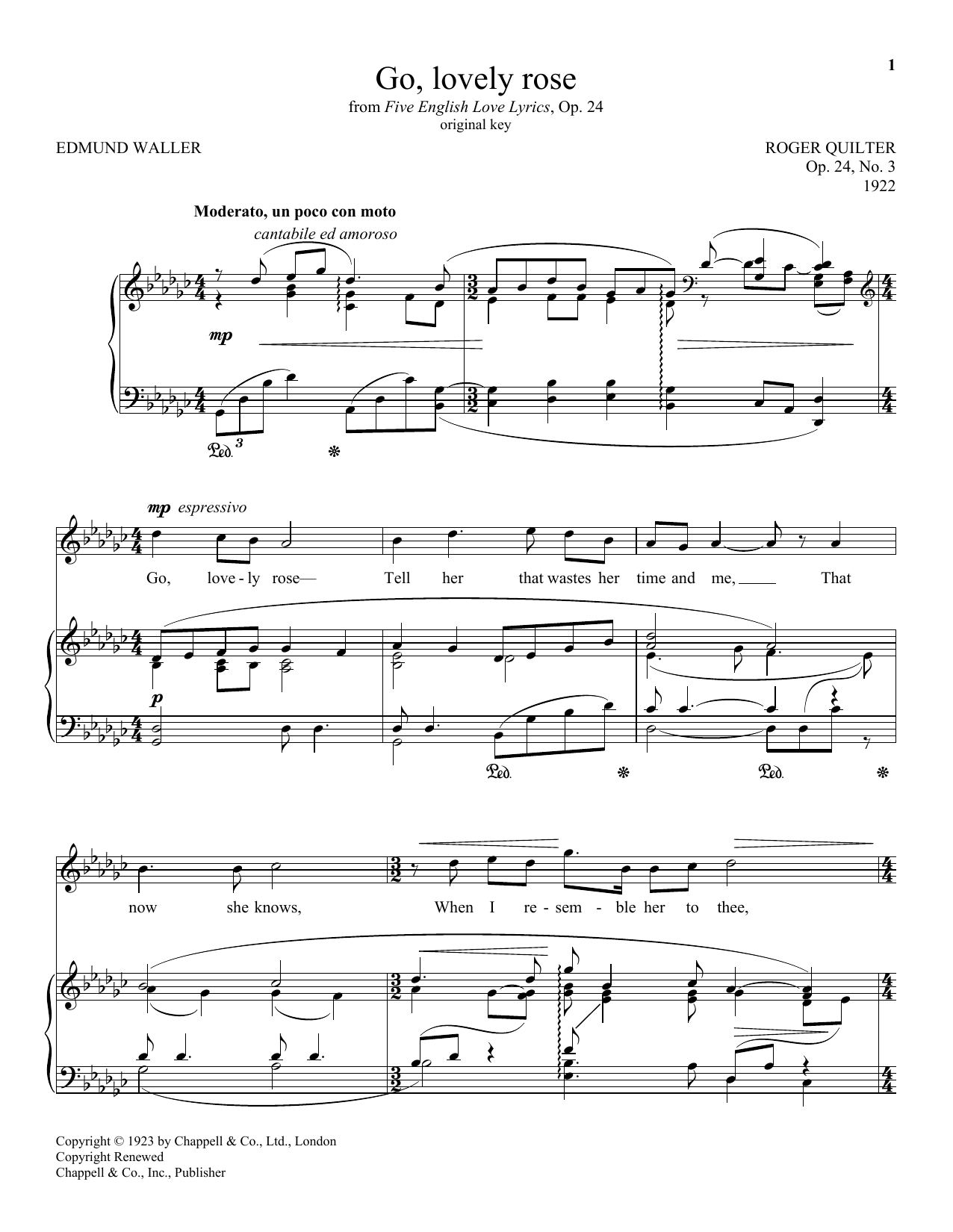 Edmund Waller Go, Lovely Rose (Quilter) Sheet Music Notes & Chords for Piano & Vocal - Download or Print PDF