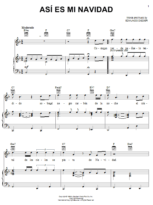 Edmundo Disdier Asi Es Mi Navidad Sheet Music Notes & Chords for Piano, Vocal & Guitar (Right-Hand Melody) - Download or Print PDF