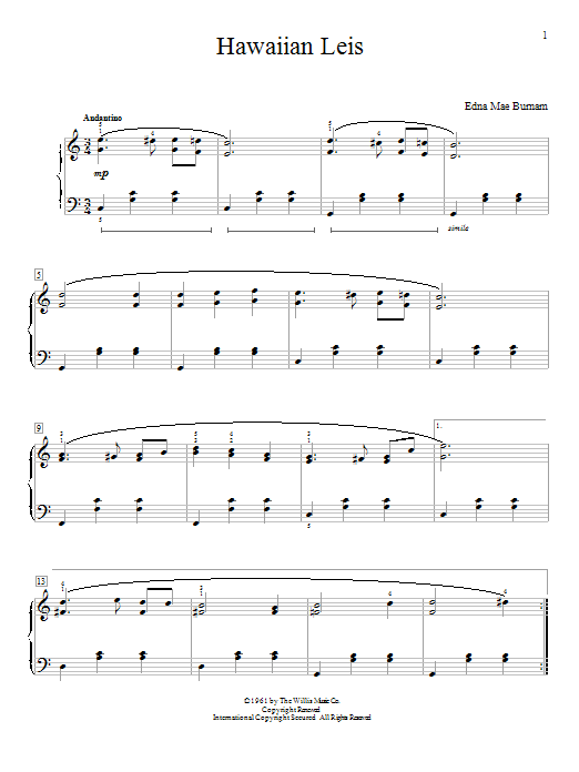 Edna Mae Burnam Hawaiian Leis Sheet Music Notes & Chords for Educational Piano - Download or Print PDF