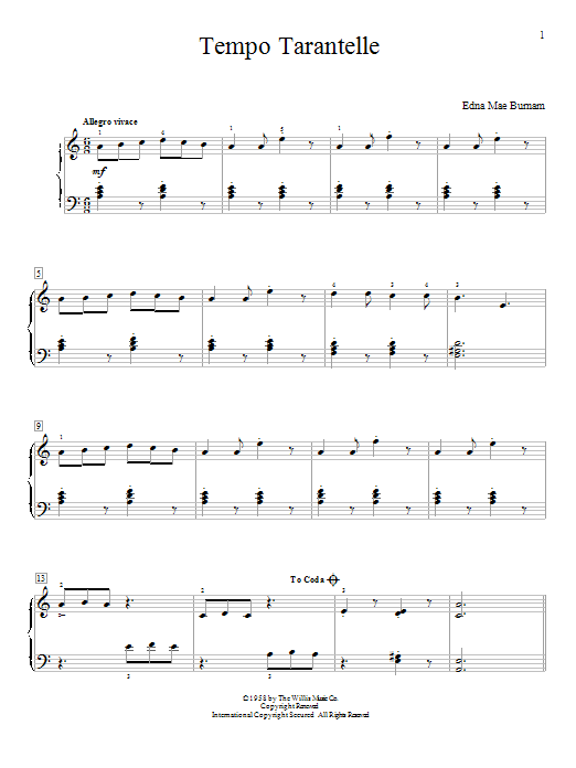 Edna Mae Burnam Tempo Tarantelle Sheet Music Notes & Chords for Educational Piano - Download or Print PDF