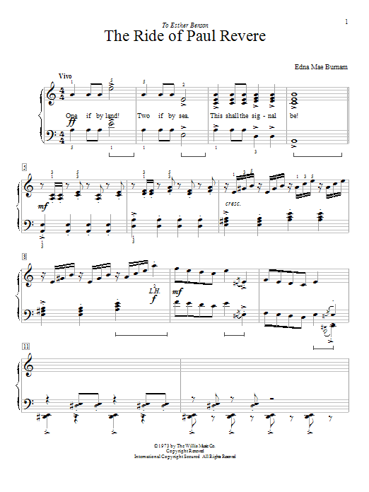 Edna Mae Burnam The Ride Of Paul Revere Sheet Music Notes & Chords for Educational Piano - Download or Print PDF