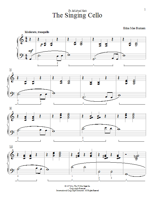 Edna Mae Burnam The Singing Cello Sheet Music Notes & Chords for Educational Piano - Download or Print PDF