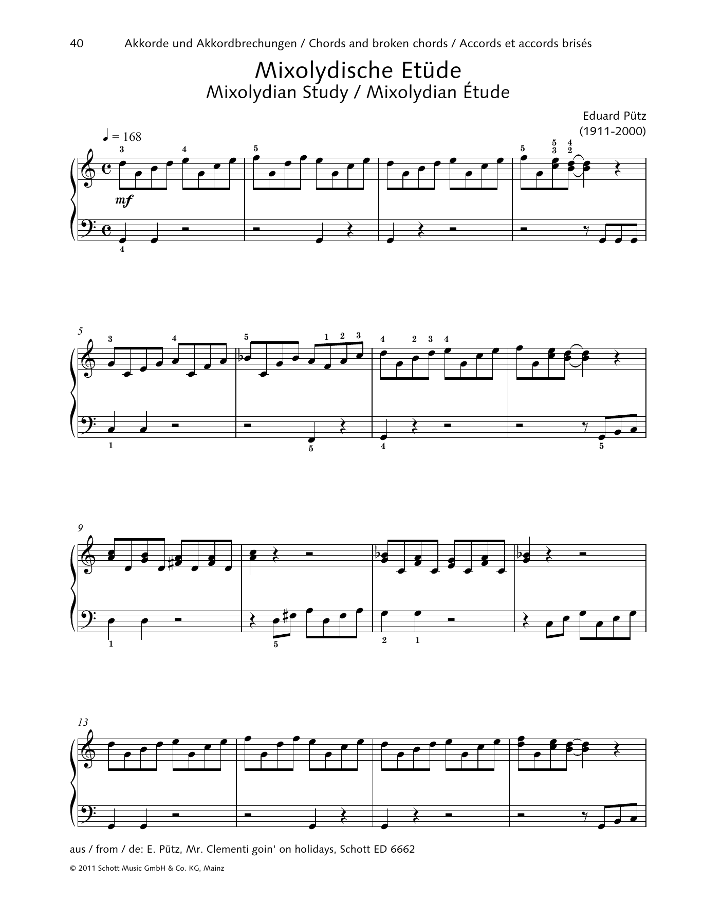Eduard Pütz Mixolydian Study Sheet Music Notes & Chords for Piano Solo - Download or Print PDF Eduard Pütz Mixolydian Study Sheet Music Notes & Chords for Piano Solo - Download or Print PDF