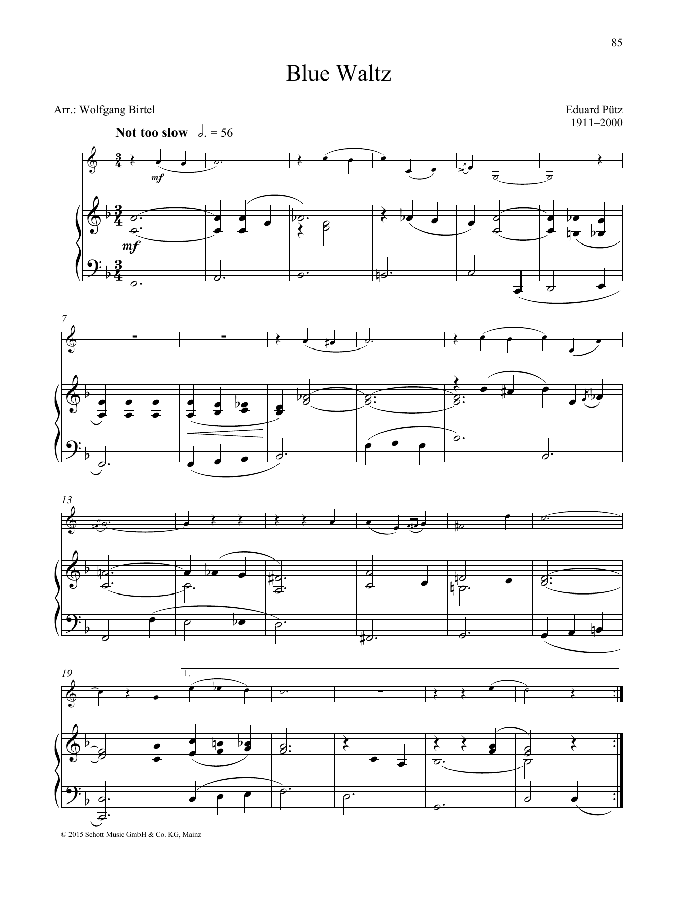 Preview Eduard Pütz Blue Waltz Classical sheet music, notes and chords for Woodwind Solo, SKU: 364048 Blue Waltz sheet music