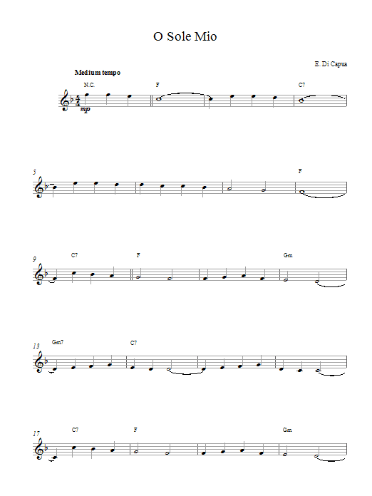 Eduardo Di Capua O Sole Mio Sheet Music Notes & Chords for Melody Line & Chords - Download or Print PDF