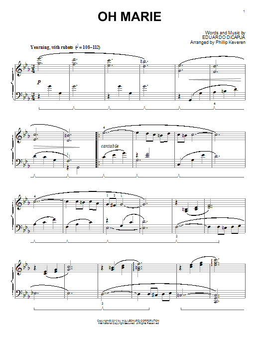 Eduardo di Capua Oh Marie Sheet Music Notes & Chords for Piano - Download or Print PDF
