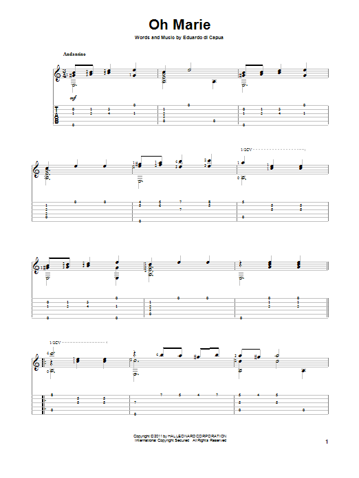 Eduardo di Capua Oh Marie Sheet Music Notes & Chords for Melody Line, Lyrics & Chords - Download or Print PDF
