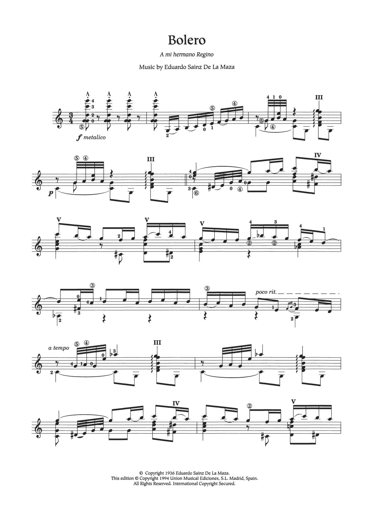 Eduardo Sainz de la Maza Bolero Sheet Music Notes & Chords for Guitar - Download or Print PDF