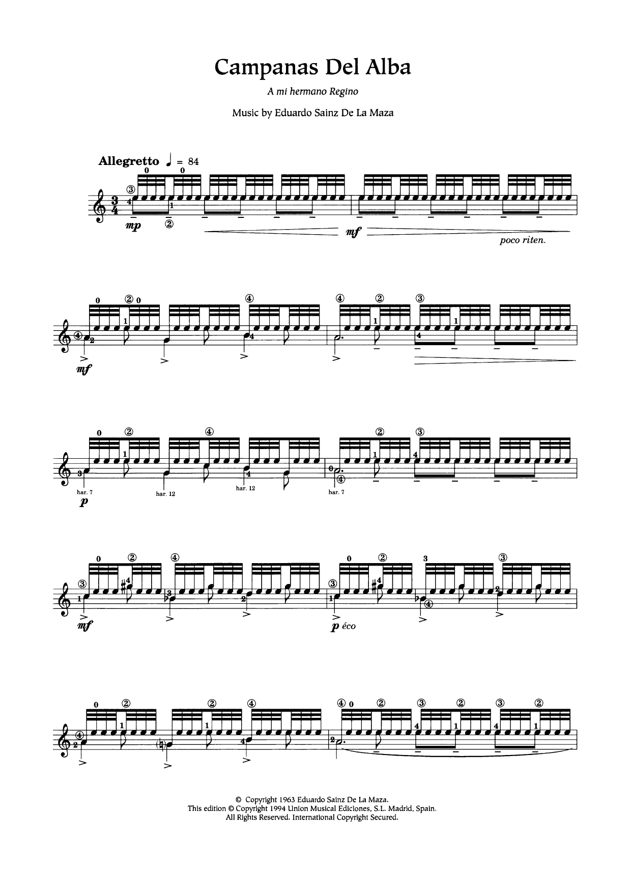 Eduardo Sainz de la Maza Campanas Del Alba Sheet Music Notes & Chords for Guitar - Download or Print PDF