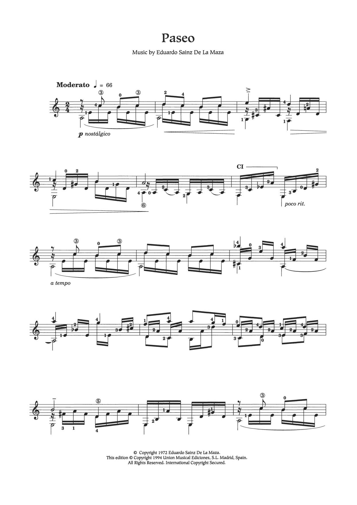 Eduardo Sainz de la Maza Paseo Sheet Music Notes & Chords for Guitar - Download or Print PDF