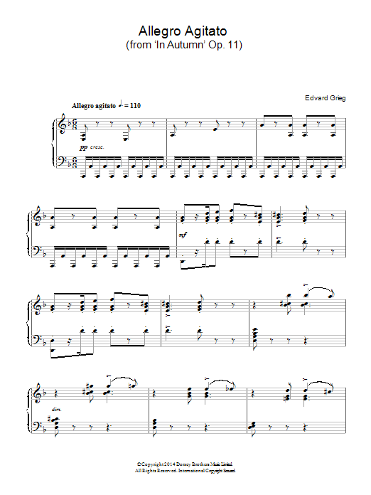 Edvard Grieg Allegro Agitato (from 'In Autumn' Op. 11) Sheet Music Notes & Chords for Piano - Download or Print PDF