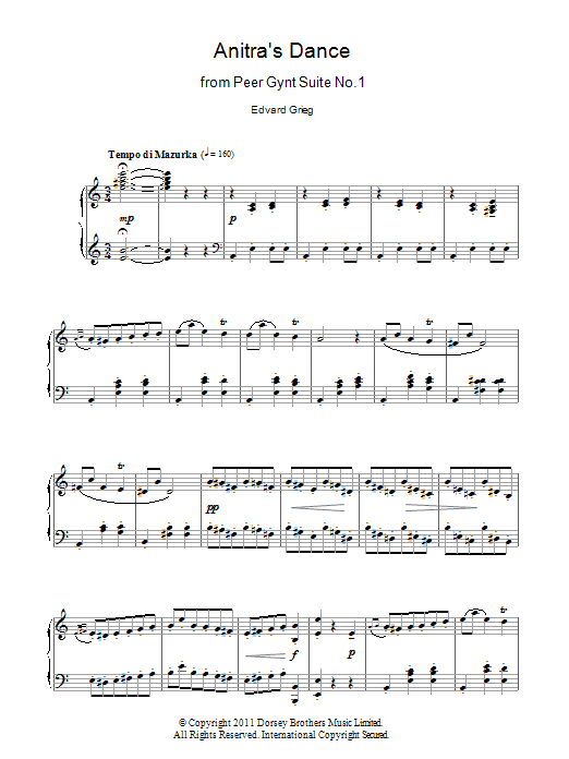 Edvard Grieg Anitra's Dance Sheet Music Notes & Chords for Piano - Download or Print PDF