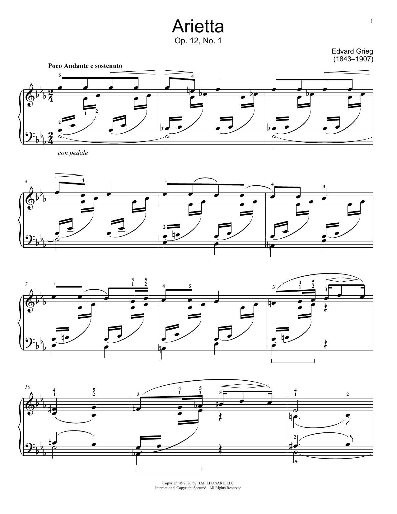 Edvard Grieg Arietta, Op. 12, No. 1 Sheet Music Notes & Chords for Educational Piano - Download or Print PDF
