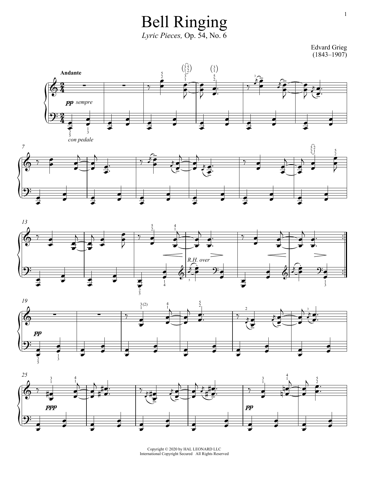 Edvard Grieg Bell Ringing, Op. 54, No. 6 Sheet Music Notes & Chords for Piano Solo - Download or Print PDF