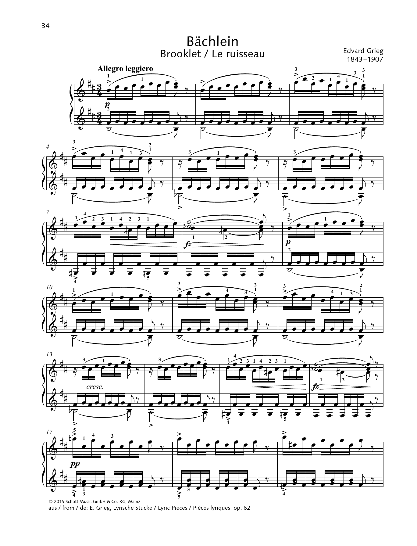 Edvard Grieg Brooklet Sheet Music Notes & Chords for Piano Solo - Download or Print PDF