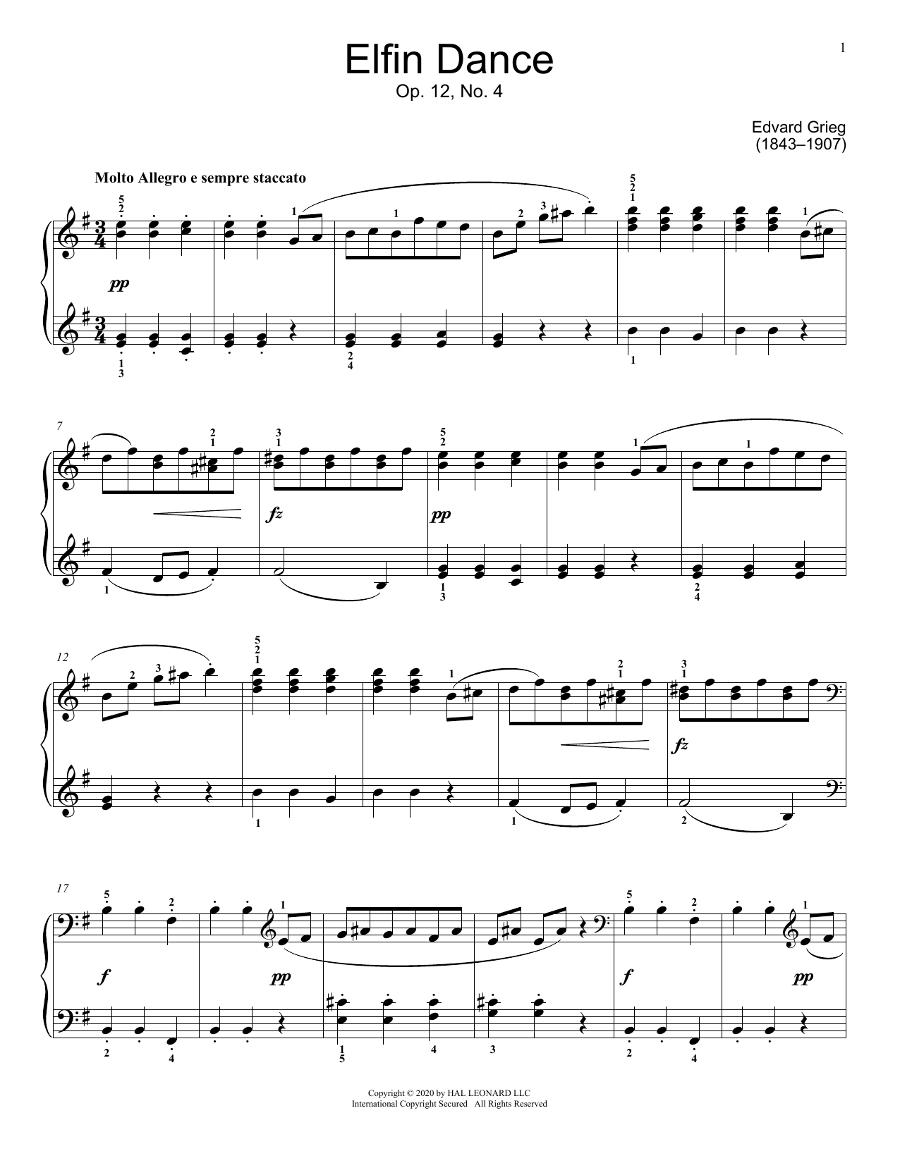 Edvard Grieg Elfin Dance Sheet Music Notes & Chords for Educational Piano - Download or Print PDF
