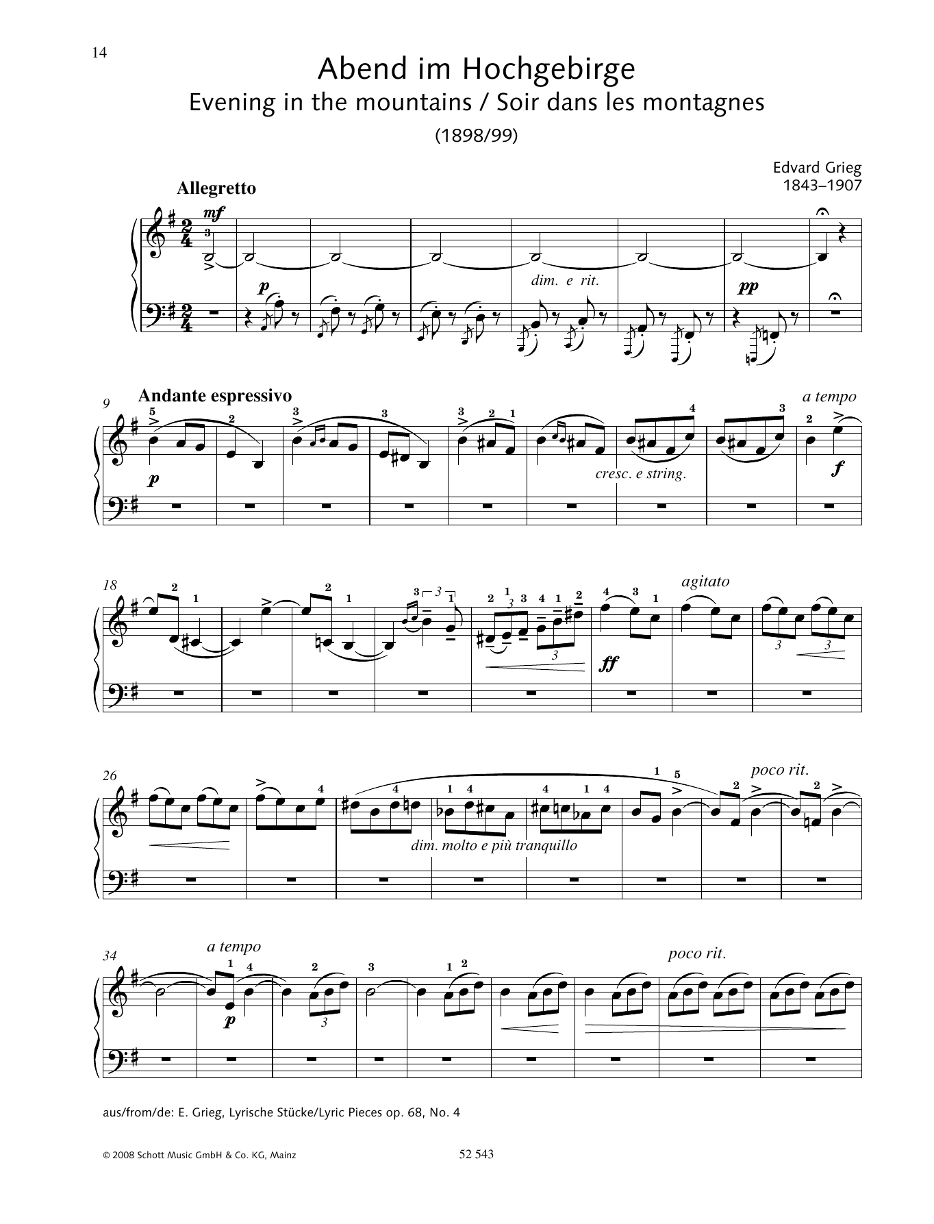 Edvard Grieg Evening in the mountains Sheet Music Notes & Chords for Piano Solo - Download or Print PDF
